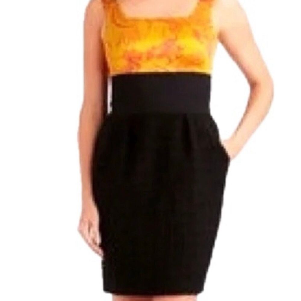 RACHEL Roy Floral Shanghai Ochre Lotus Color Block Mix Print Tweed Dress 2
